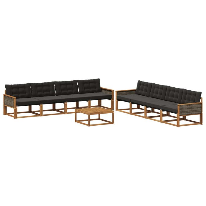 Set de canapele de exterior cu pernă 9 pcs Natural și Negru WALTI