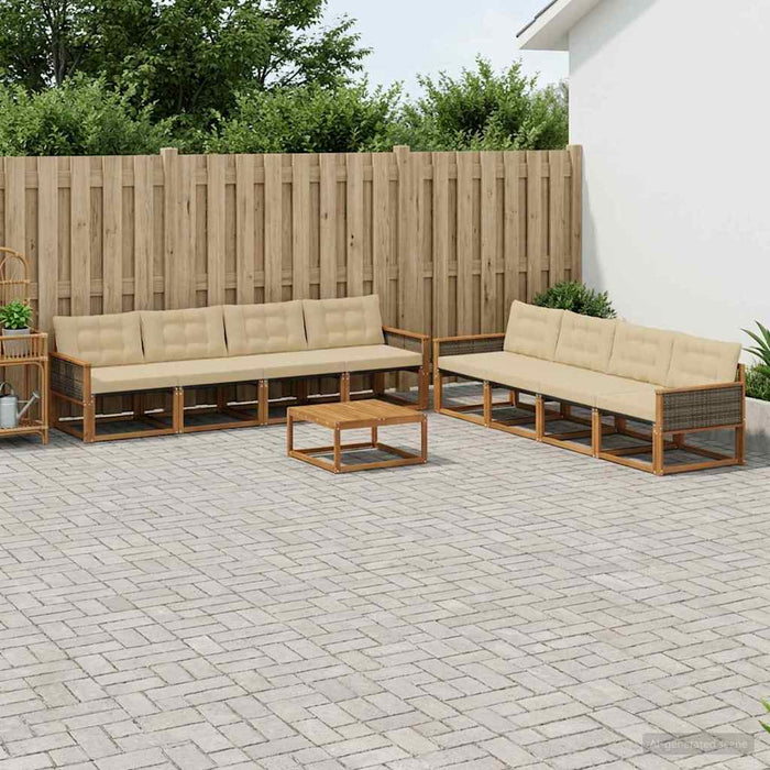 Set de canapele de exterior cu pernă 9 pcs Natural și Bej WALTI