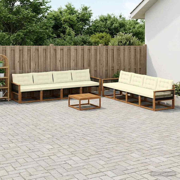 Set de canapele de exterior cu pernă 9 pcs Natural și Crem WALTI