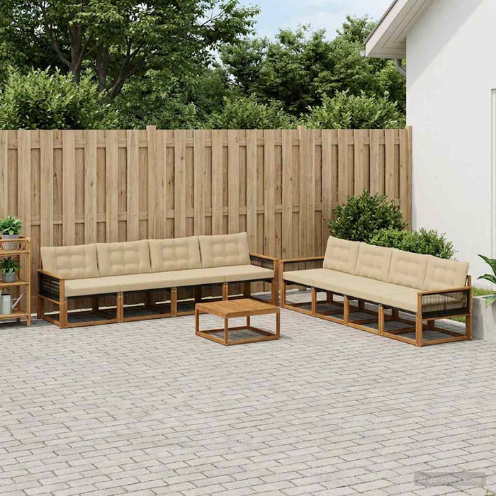 Set de canapele de exterior cu pernă 9 pcs Natural și Bej WALTI