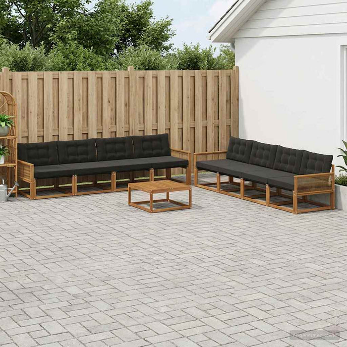 Set de canapele de exterior cu pernă 9 pcs Natural și Negru WALTI