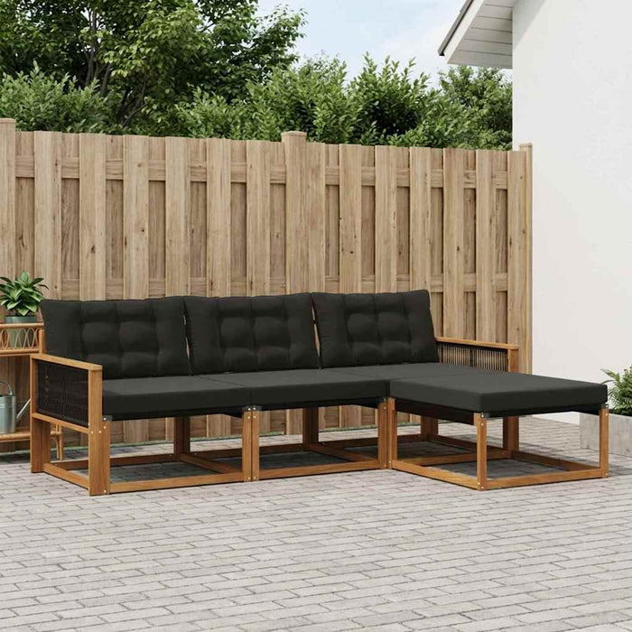 Set de canapele de exterior cu pernă 4 pcs Natural și Negru WALTI