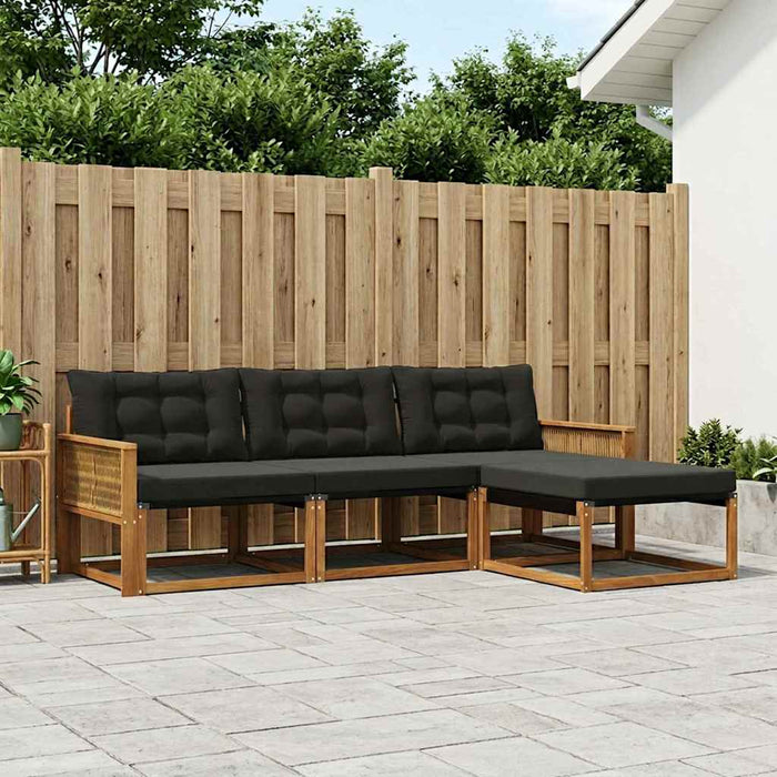 Set de canapele de exterior cu pernă 4 pcs Natural și Negru WALTI