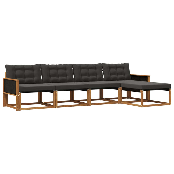 Set de canapele de exterior cu pernă 5 pcs Natural și Negru WALTI