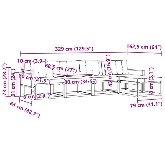 Set de canapele de exterior cu pernă 5 pcs Natural și Negru WALTI