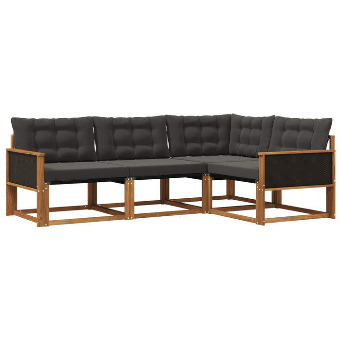 Set de canapele de exterior cu pernă 4 pcs Natural și Negru WALTI