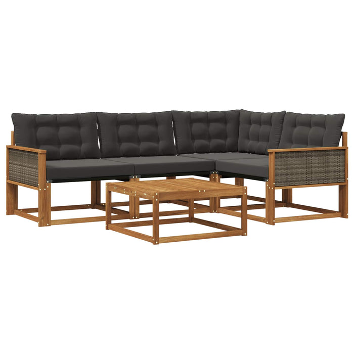 Set de canapele de exterior cu pernă 5 pcs Natural și Negru WALTI