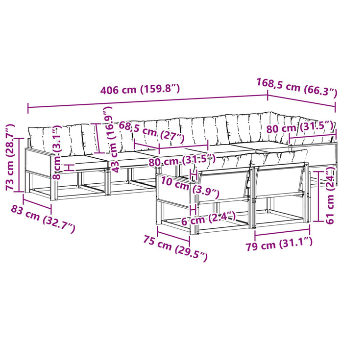 Set de canapele de exterior cu pernă 8 pcs Natural și Bej WALTI