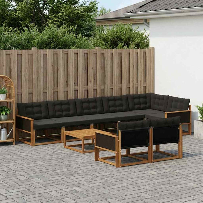 Set de canapele de exterior cu pernă 9 pcs Natural și Negru WALTI