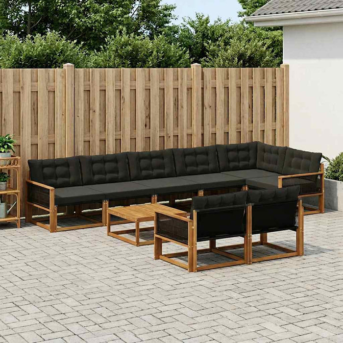 Set de canapele de exterior cu pernă 9 pcs Natural și Negru WALTI