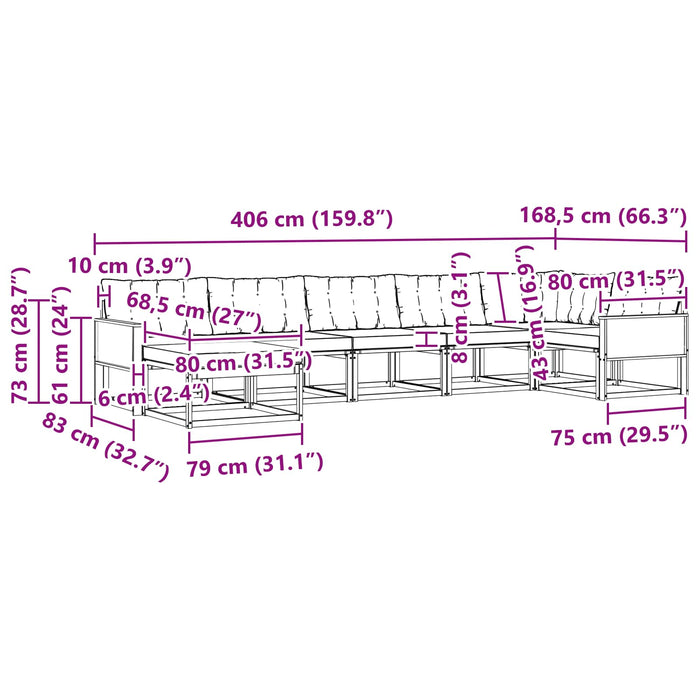 Set de canapele de exterior cu pernă 7 pcs Natural și Bej WALTI