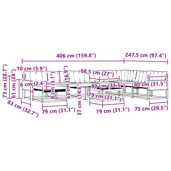 Set de canapele de exterior cu pernă 9 pcs Natural și Crem WALTI