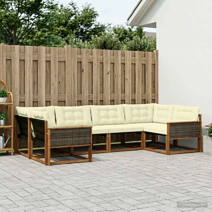 Set de canapele de exterior cu pernă 6 pcs Natural și Crem WALTI
