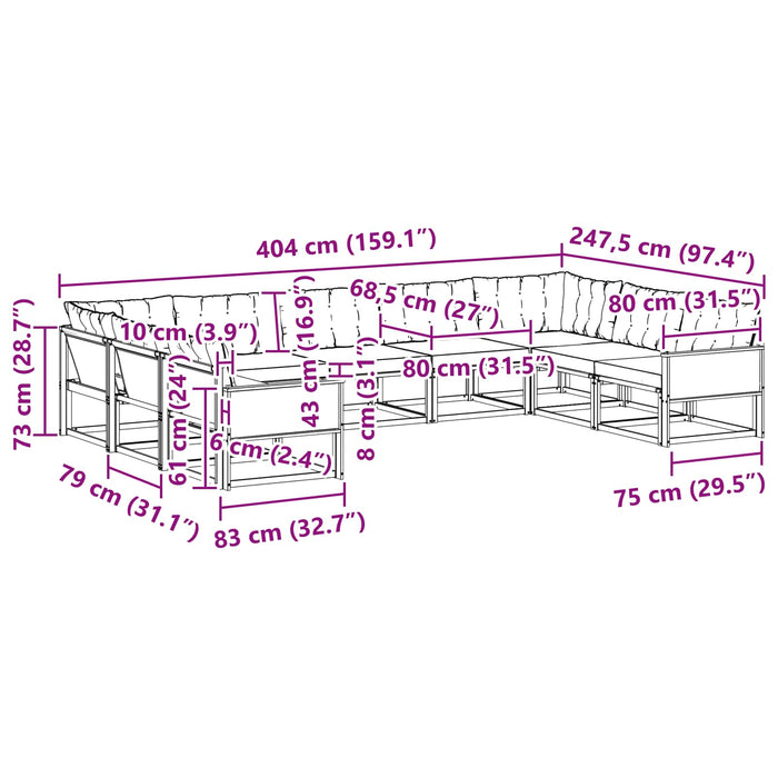 Set de canapele de exterior cu pernă 9 pcs Natural și Crem WALTI