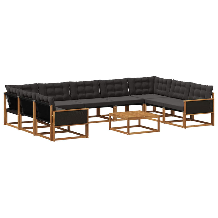 Set de canapele de exterior cu pernă 10 pcs Natural și Negru WALTI