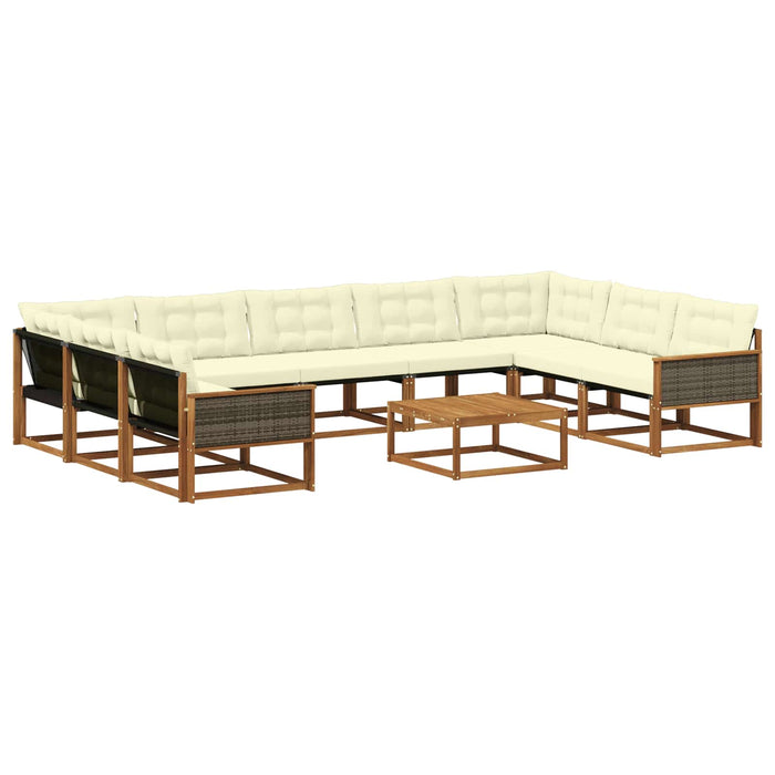 Set de canapele de exterior cu pernă 10 pcs Natural și Crem WALTI