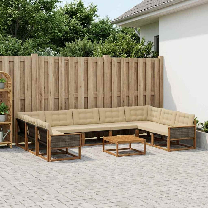 Set de canapele de exterior cu pernă 10 pcs Natural și Bej WALTI