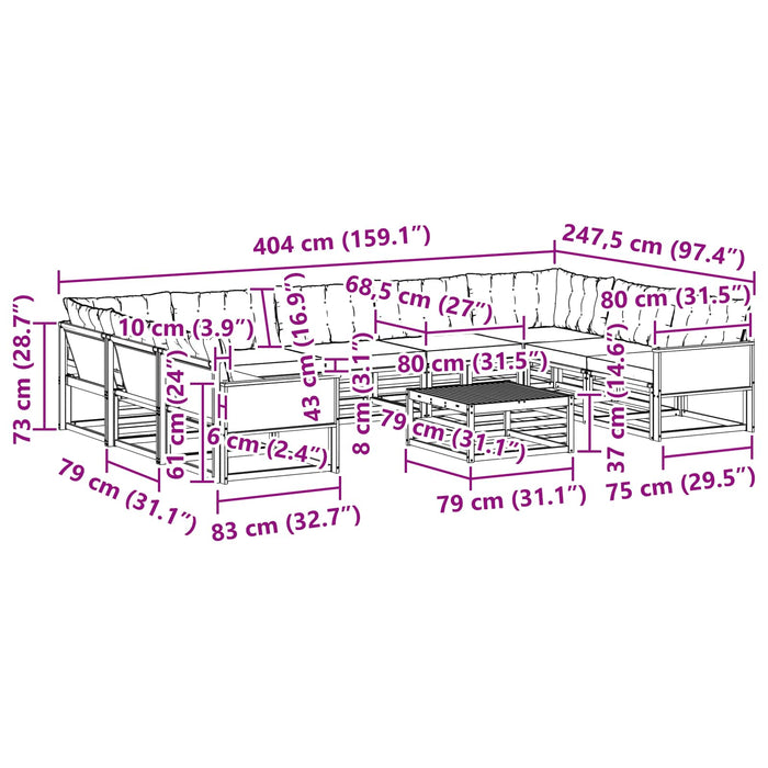 Set de canapele de exterior cu pernă 10 pcs Natural și Bej WALTI