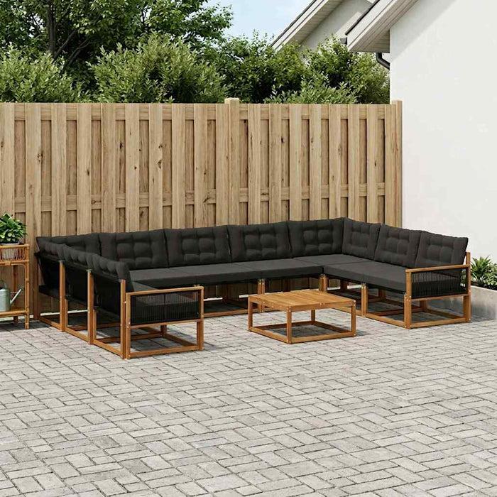 Set de canapele de exterior cu pernă 10 pcs Natural și Negru WALTI
