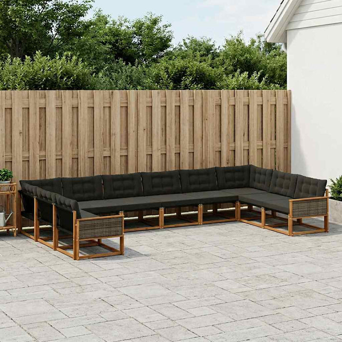 Set de canapele de exterior cu pernă 10 pcs Natural și Negru WALTI