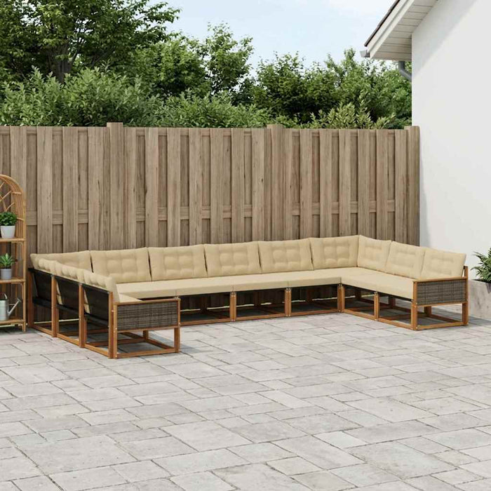 Set de canapele de exterior cu pernă 10 pcs Natural și Bej WALTI