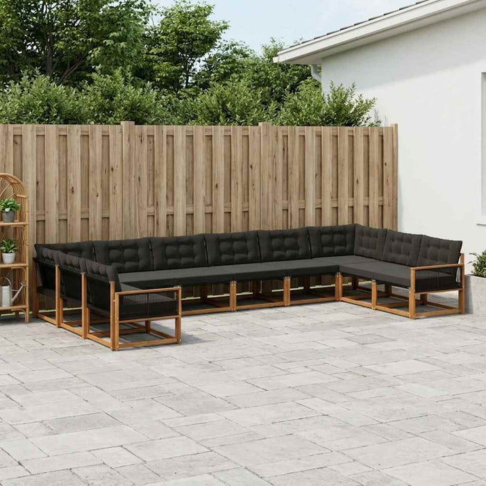 Set de canapele de exterior cu pernă 10 pcs Natural și Negru WALTI