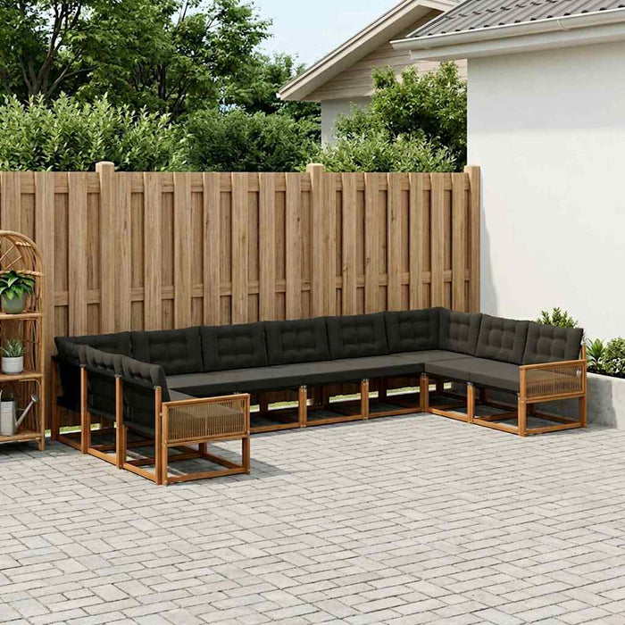 Set de canapele de exterior cu pernă 10 pcs Natural și Negru WALTI