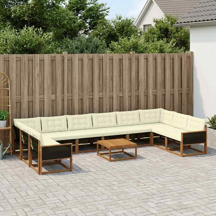 Set de canapele de exterior cu pernă 11 pcs Natural și Crem WALTI