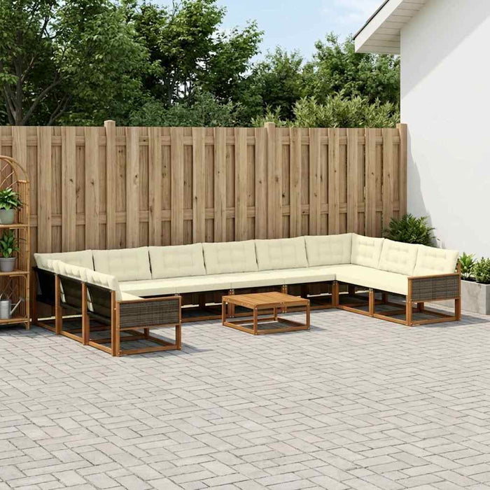 Set de canapele de exterior cu pernă 11 pcs Natural și Crem WALTI
