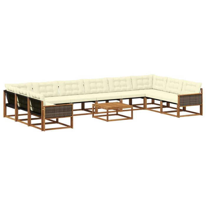 Set de canapele de exterior cu pernă 11 pcs Natural și Crem WALTI