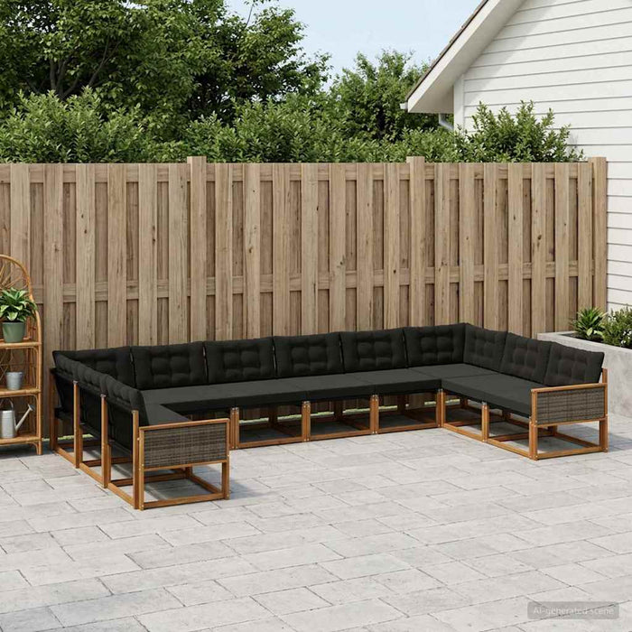 Set de canapele de exterior cu pernă 11 pcs Natural și Negru WALTI