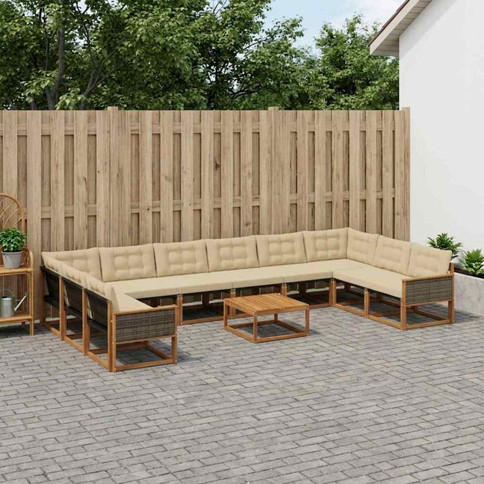 Set de canapele de exterior cu pernă 11 pcs Natural și Bej WALTI