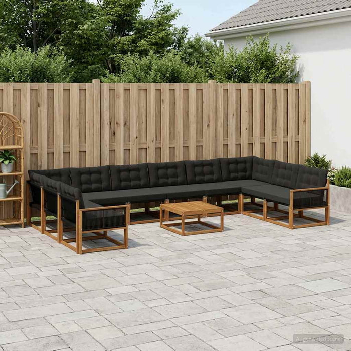 Set de canapele de exterior cu pernă 11 pcs Natural și Negru WALTI