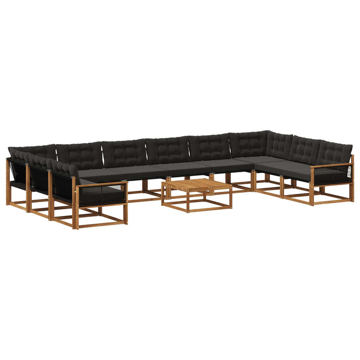 Set de canapele de exterior cu pernă 11 pcs Natural și Negru WALTI