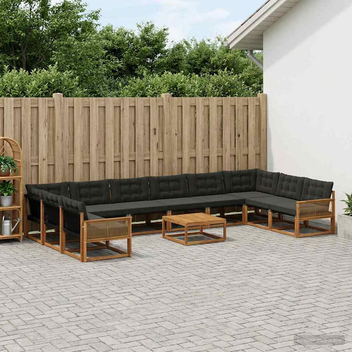 Set de canapele de exterior cu pernă 11 pcs Natural și Negru WALTI