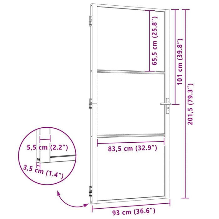 Ușă de interior Negru 93 x 201.5 cm Sticlă securizată, Aluminiu - WALTI WALTI