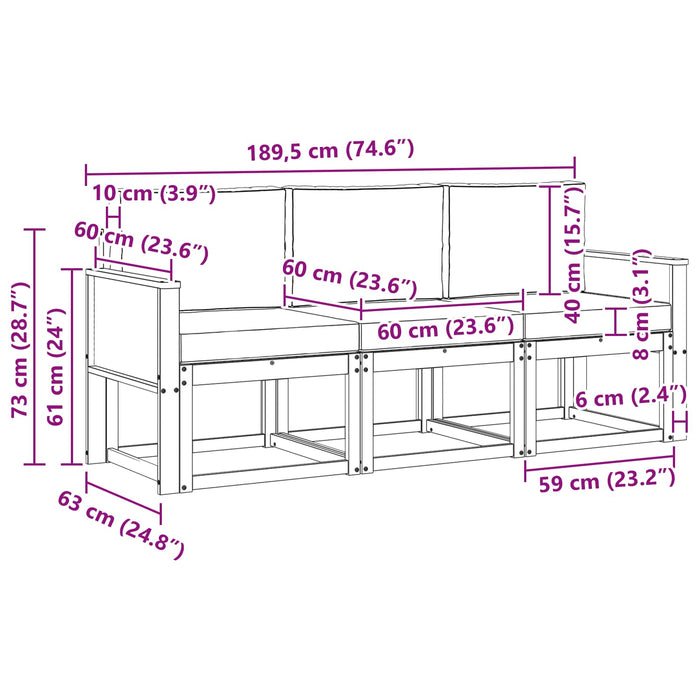 Set de canapele de exterior 3 pcs Natural și gri deschis WALTI