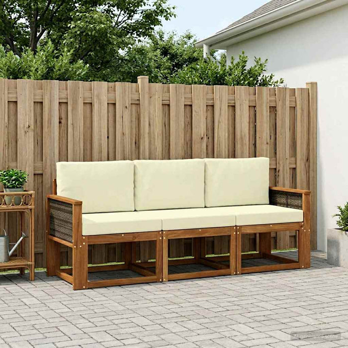Set de canapele de exterior cu pernă 3 pcs Natural și Crem WALTI