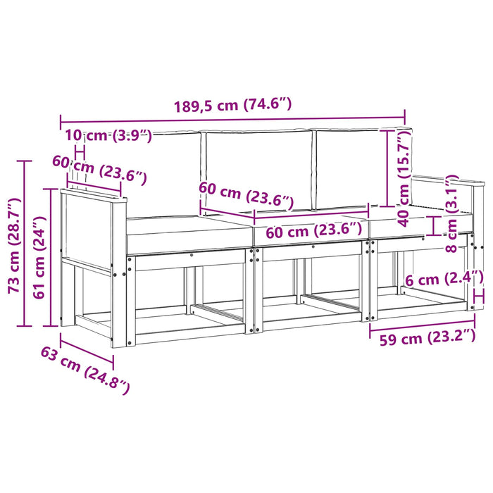 Set de canapele de exterior cu pernă 3 pcs Natural și Crem WALTI