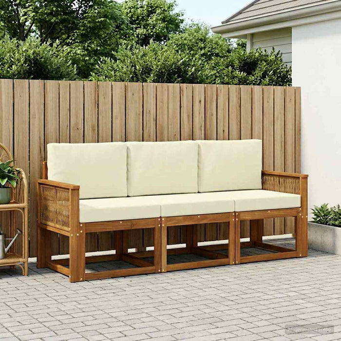 Set de canapele de exterior 3 pcs Natural și Crem Poliester WALTI