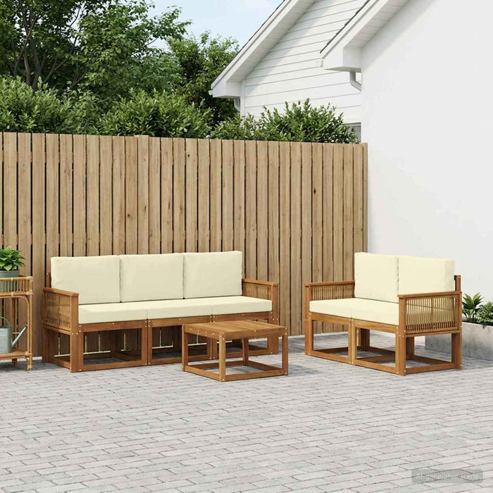 Set de canapele de exterior 6 pcs Natural și Crem Poliester WALTI