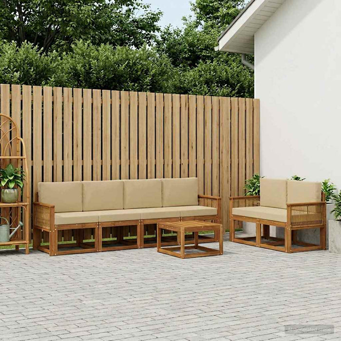 Set de canapele de exterior 7 pcs Natural și Bej Poliester WALTI