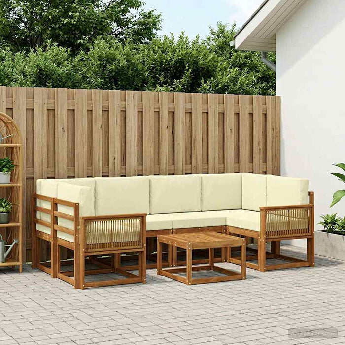 Set de canapele de exterior 7 pcs Natural și Crem Poliester WALTI