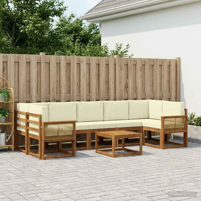 Set de canapele de exterior 8 pcs Natural și Crem Poliester WALTI