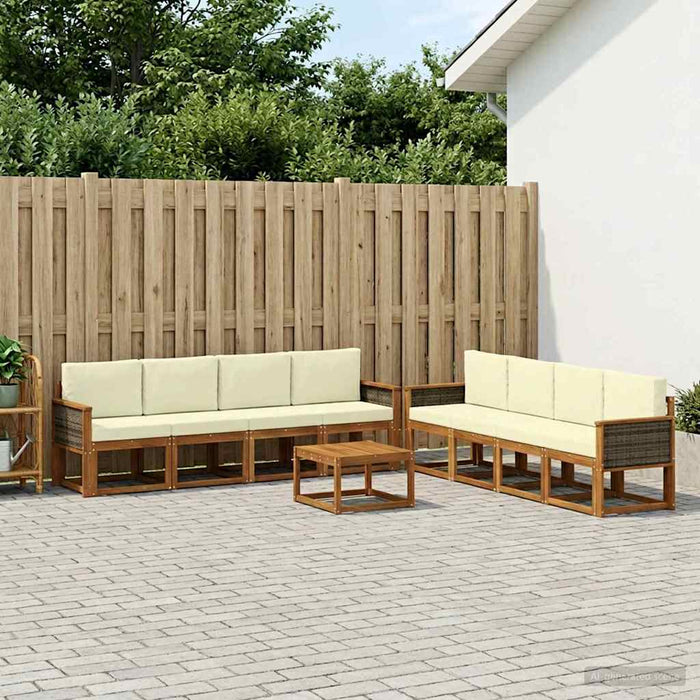 Set de canapele de exterior cu pernă 7 pcs Natural și Crem WALTI