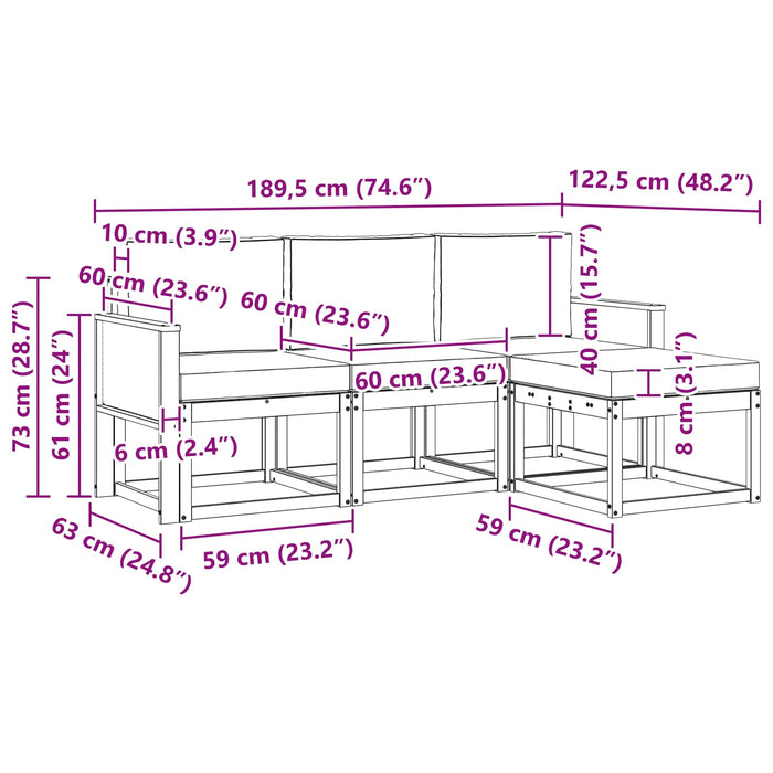 Set de canapele de exterior 4 pcs Natural și gri deschis WALTI