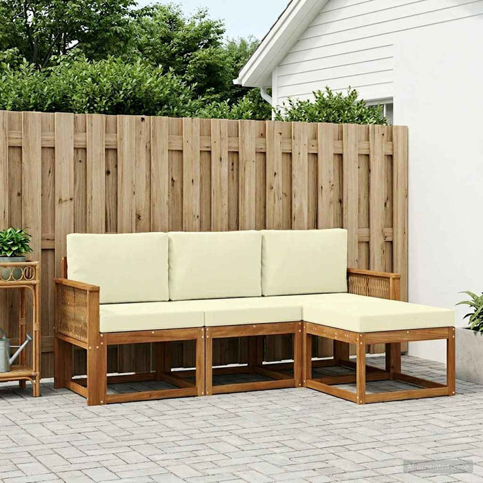 Set de canapele de exterior 4 pcs Natural și Crem Poliester WALTI