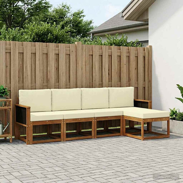 Set de canapele de exterior 5 pcs Natural și Crem Poliester WALTI