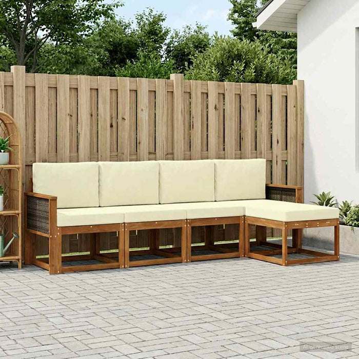Set de canapele de exterior 5 pcs Natural și Crem Poliester WALTI