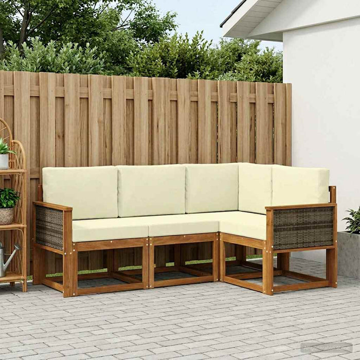 Set de canapele de exterior 4 pcs Natural și Crem Poliester WALTI
